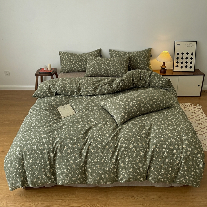 91家纺网 家纺一手货源 找家纺 仟网汇 2025新款高克重亚麻复古简单款四件套 茉莉-亚绿