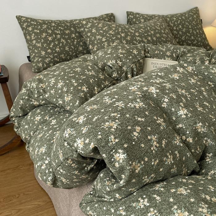 仟网汇 2025新款高克重亚麻复古简单款四件套 茉莉-亚绿