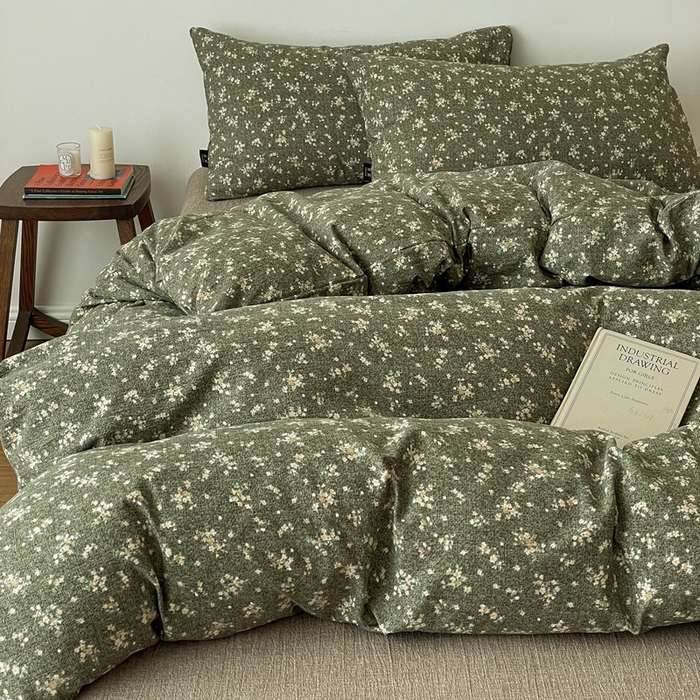 91家纺网 家纺一手货源 找家纺 仟网汇 2025新款高克重亚麻复古简单款四件套 茉莉-亚绿