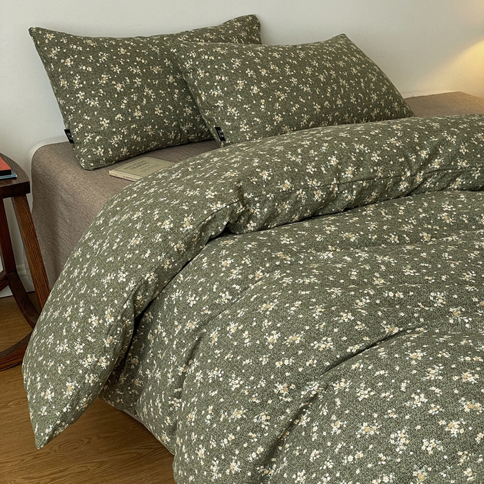 91家纺网 家纺一手货源 找家纺 仟网汇 2025新款高克重亚麻复古简单款四件套 茉莉-亚绿