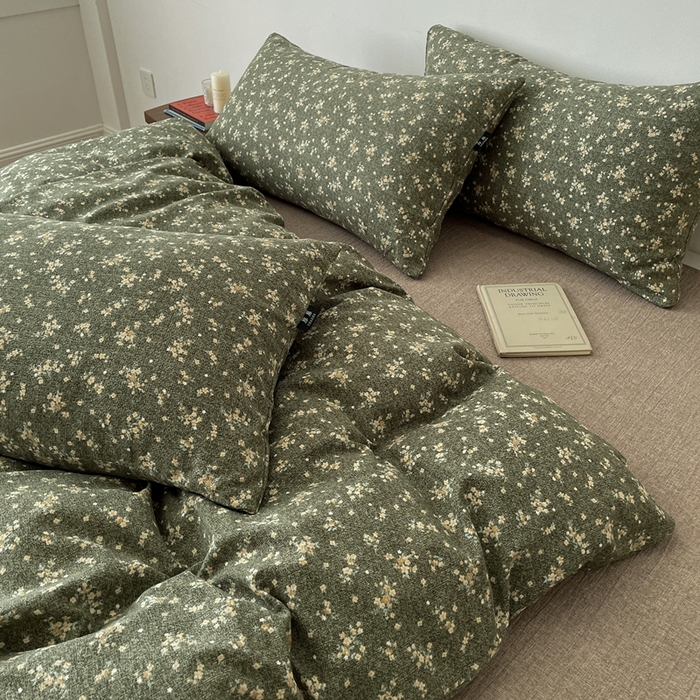 91家纺网 家纺一手货源 找家纺 仟网汇 2025新款高克重亚麻复古简单款四件套 茉莉-亚绿