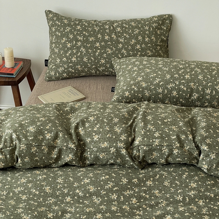 91家纺网 家纺一手货源 找家纺 仟网汇 2025新款高克重亚麻复古简单款四件套 茉莉-亚绿