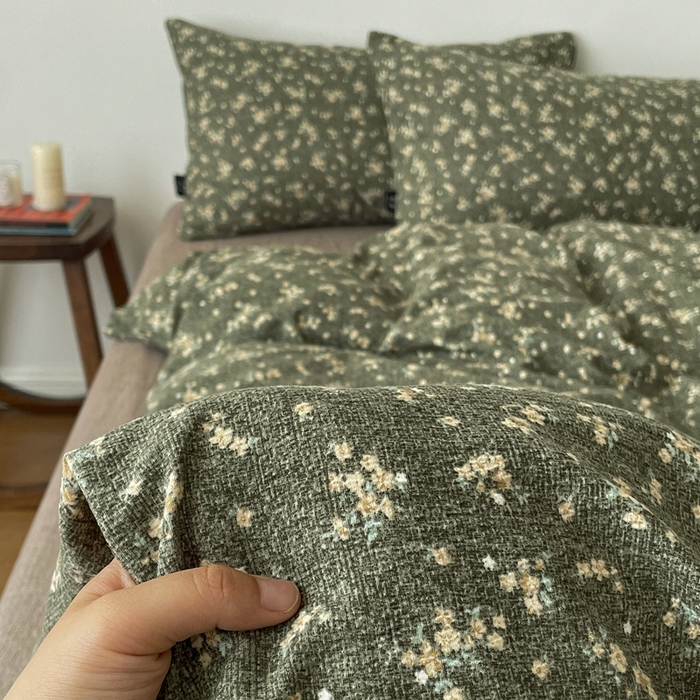 91家纺网 家纺一手货源 找家纺 仟网汇 2025新款高克重亚麻复古简单款四件套 茉莉-亚绿