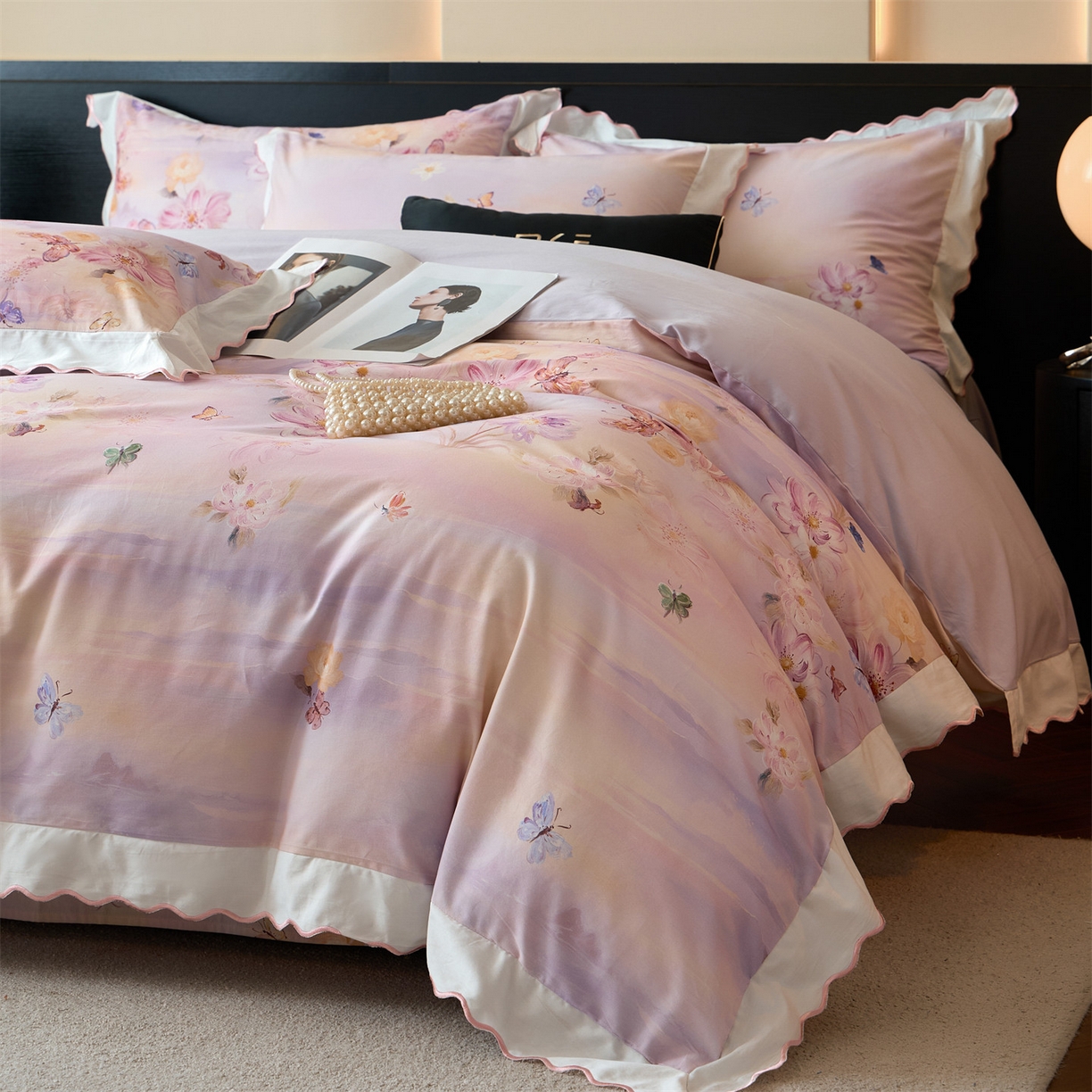 91家纺网 家纺一手货源 找家纺 蓝米卡夫 2025秋冬-A类全棉50S*50S双股磨毛数码印花绣边款（礼盒包装）提供买家秀 沁岚