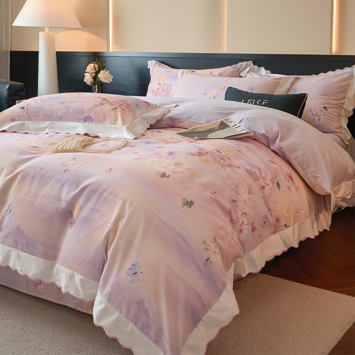 91家纺网 家纺一手货源 找家纺 蓝米卡夫 2025秋冬-A类全棉50S*50S双股磨毛数码印花绣边款（礼盒包装）提供买家秀 沁岚