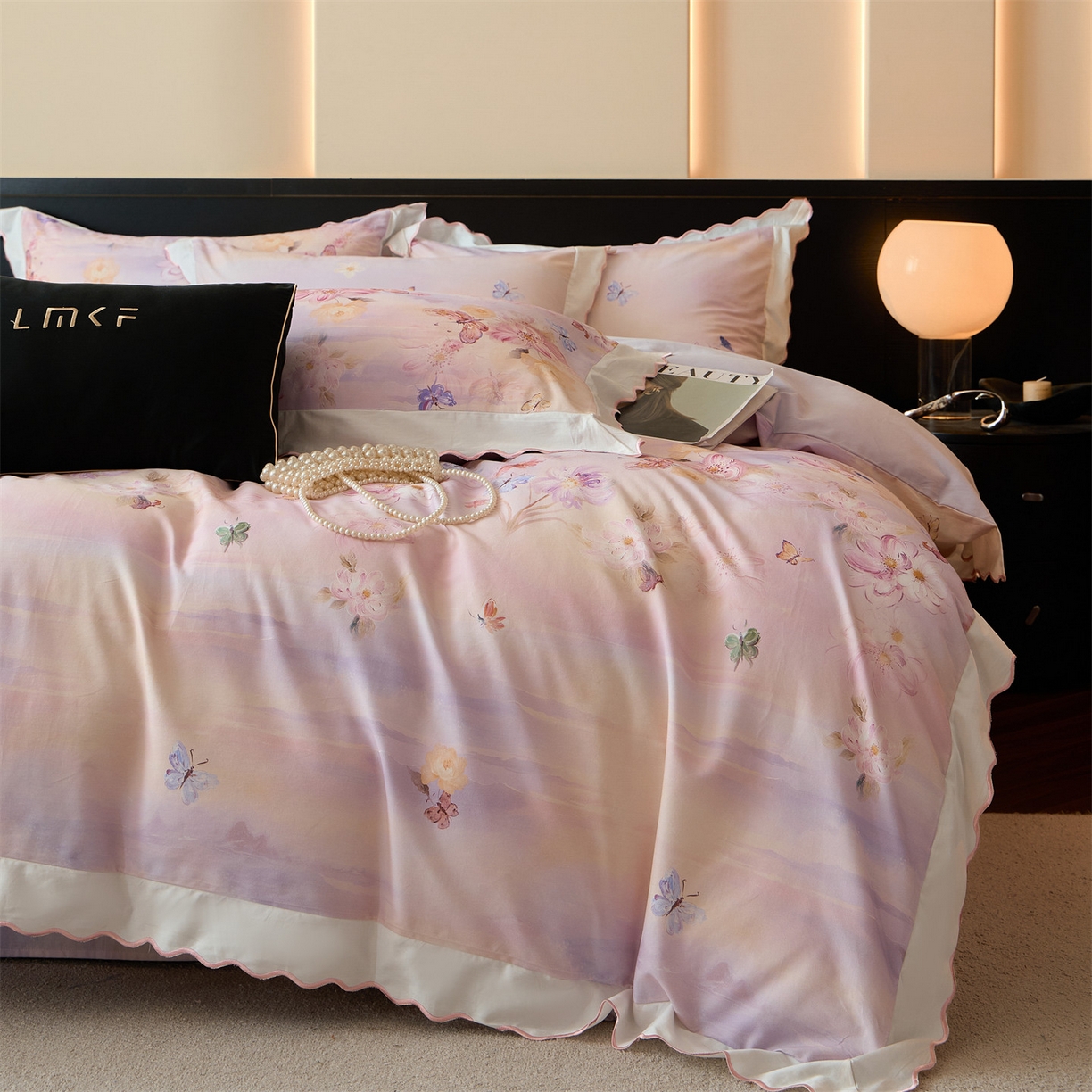 91家纺网 家纺一手货源 找家纺 蓝米卡夫 2025秋冬-A类全棉50S*50S双股磨毛数码印花绣边款（礼盒包装）提供买家秀 沁岚