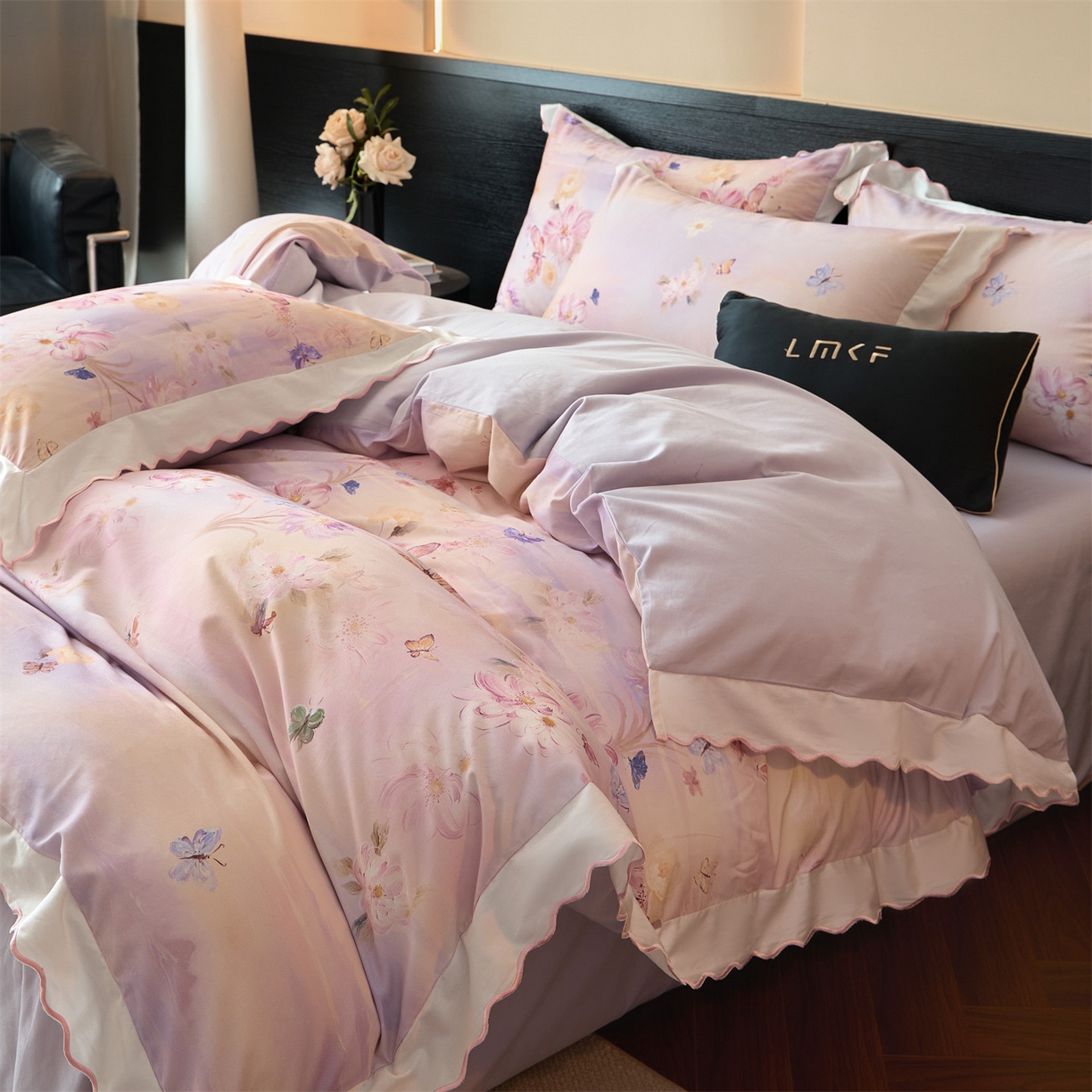 91家纺网 家纺一手货源 找家纺 蓝米卡夫 2025秋冬-A类全棉50S*50S双股磨毛数码印花绣边款（礼盒包装）提供买家秀 沁岚