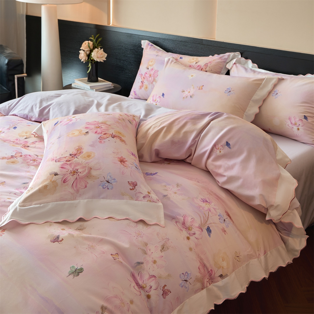 91家纺网 家纺一手货源 找家纺 蓝米卡夫 2025秋冬-A类全棉50S*50S双股磨毛数码印花绣边款（礼盒包装）提供买家秀 沁岚