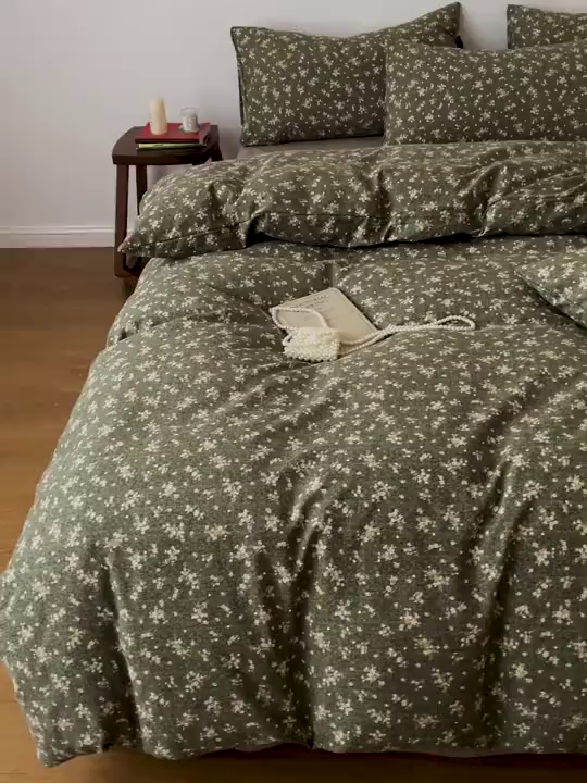 91家纺网 家纺一手货源 找家纺 仟网汇 2025新款高克重亚麻复古简单款四件套 茉莉-亚绿