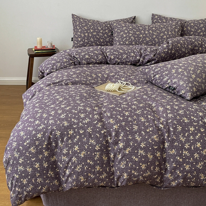 91家纺网 家纺一手货源 找家纺 仟网汇 2025新款高克重亚麻复古简单款四件套 茉莉紫