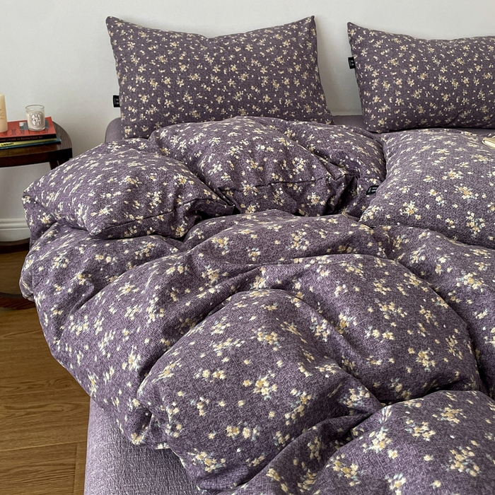 91家纺网 家纺一手货源 找家纺 仟网汇 2025新款高克重亚麻复古简单款四件套 茉莉紫