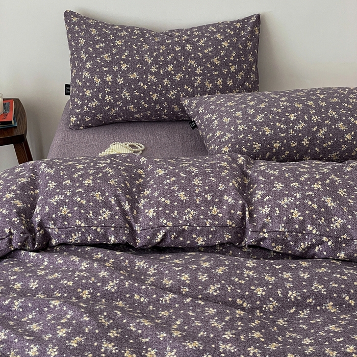 91家纺网 家纺一手货源 找家纺 仟网汇 2025新款高克重亚麻复古简单款四件套 茉莉紫