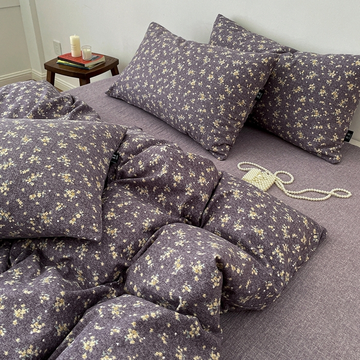 91家纺网 家纺一手货源 找家纺 仟网汇 2025新款高克重亚麻复古简单款四件套 茉莉紫