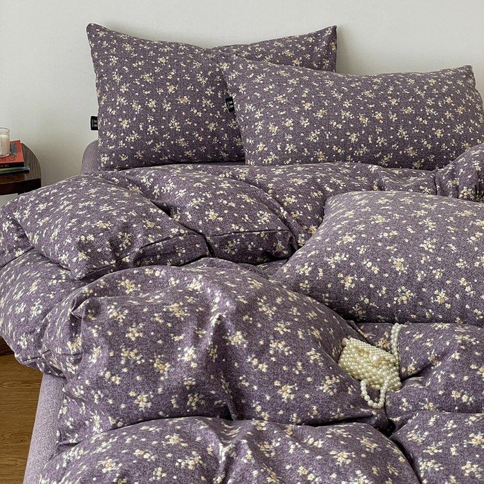 91家纺网 家纺一手货源 找家纺 仟网汇 2025新款高克重亚麻复古简单款四件套 茉莉紫