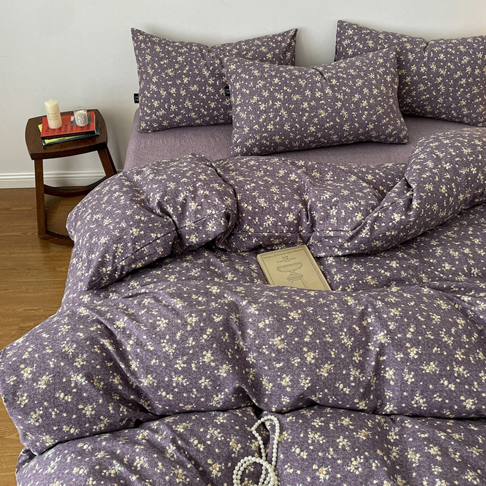 91家纺网 家纺一手货源 找家纺 仟网汇 2025新款高克重亚麻复古简单款四件套 茉莉紫