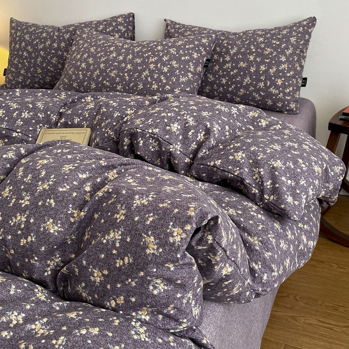 91家纺网 家纺一手货源 找家纺 仟网汇 2025新款高克重亚麻复古简单款四件套 茉莉紫