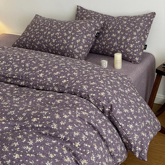 91家纺网 家纺一手货源 找家纺 仟网汇 2025新款高克重亚麻复古简单款四件套 茉莉紫