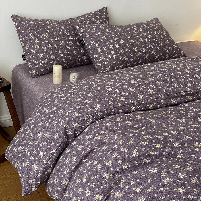 91家纺网 家纺一手货源 找家纺 仟网汇 2025新款高克重亚麻复古简单款四件套 茉莉紫