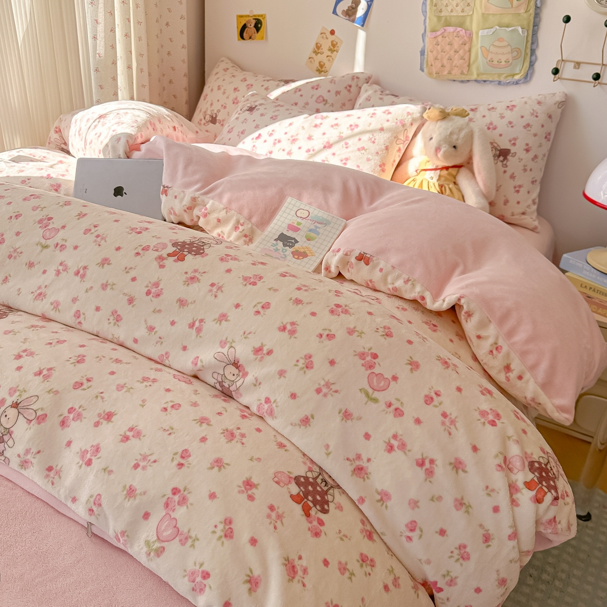 91家纺网 家纺一手货源 找家纺 韩巢家纺 2025新款高克重牛奶绒四件套冬季绒床品被套床单三件套 小免舞