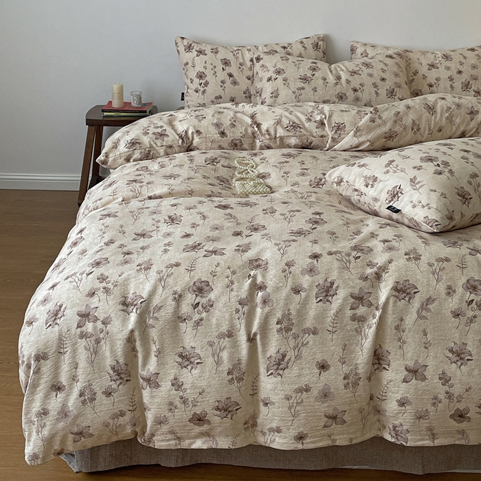 91家纺网 家纺一手货源 找家纺 仟网汇 2025新款高克重亚麻复古简单款四件套 墨色花语