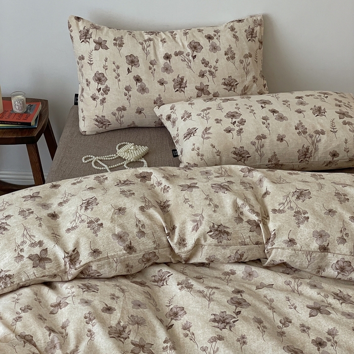 91家纺网 家纺一手货源 找家纺 仟网汇 2025新款高克重亚麻复古简单款四件套 墨色花语