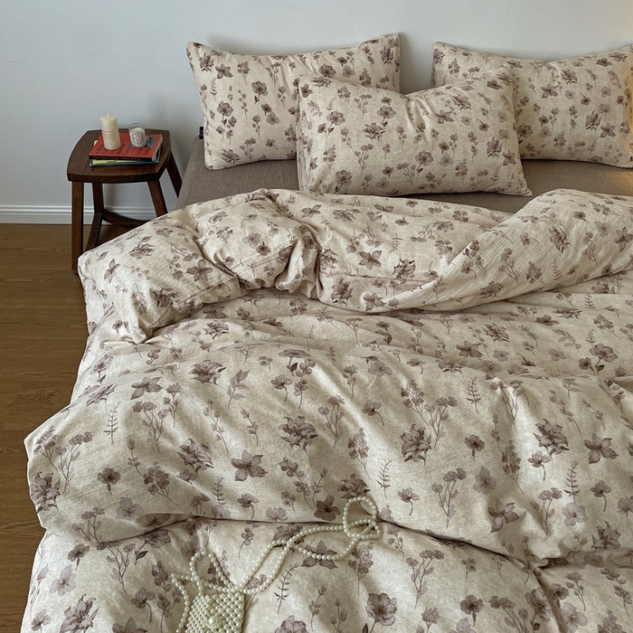 91家纺网 家纺一手货源 找家纺 仟网汇 2025新款高克重亚麻复古简单款四件套 墨色花语