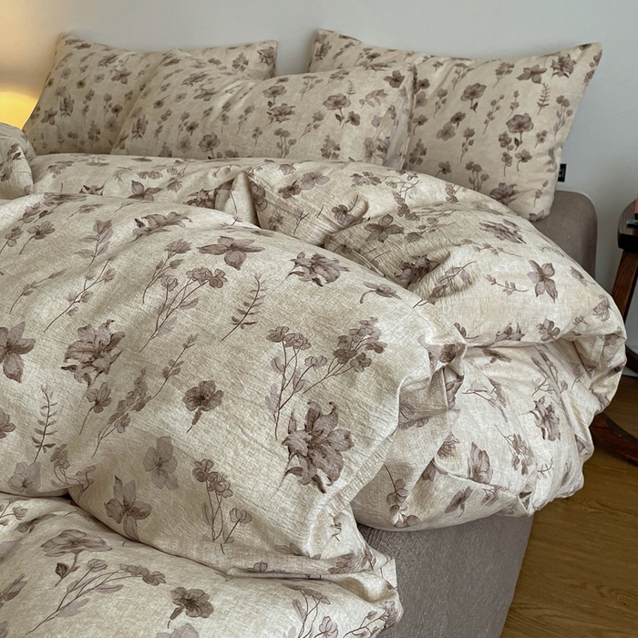 91家纺网 家纺一手货源 找家纺 仟网汇 2025新款高克重亚麻复古简单款四件套 墨色花语