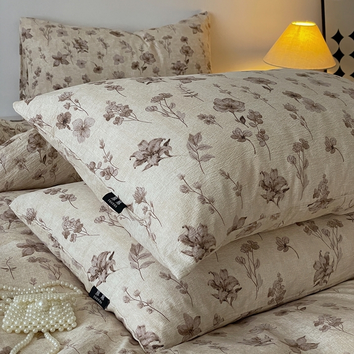 91家纺网 家纺一手货源 找家纺 仟网汇 2025新款高克重亚麻复古简单款四件套 墨色花语