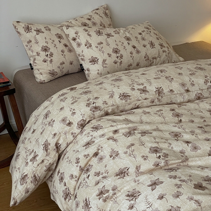 91家纺网 家纺一手货源 找家纺 仟网汇 2025新款高克重亚麻复古简单款四件套 墨色花语