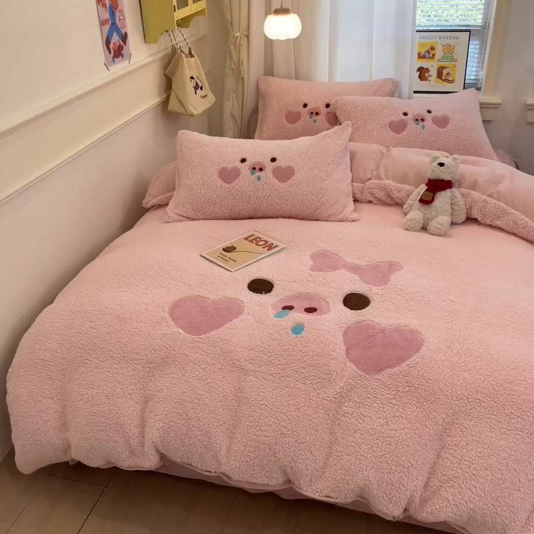 91家纺网 家纺一手货源 找家纺 （总）乐坊 2025新款大阪羊羔绒牛奶绒卡通四件套冬季加厚保暖