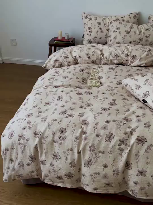 91家纺网 家纺一手货源 找家纺 仟网汇 2025新款高克重亚麻复古简单款四件套 墨色花语