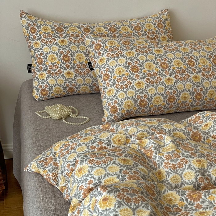 91家纺网 家纺一手货源 找家纺 仟网汇 2025新款高克重亚麻复古简单款四件套 木槿花咖