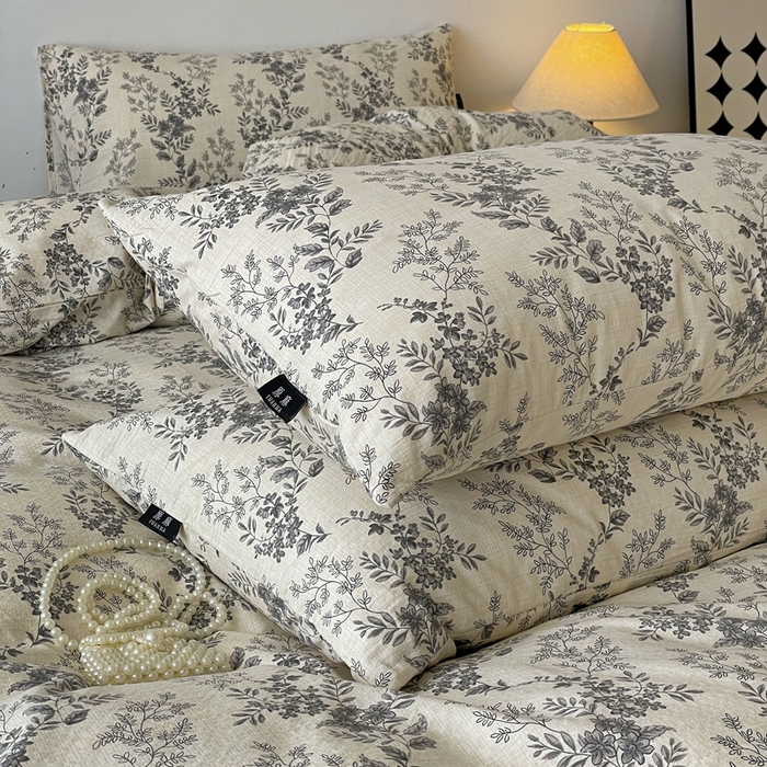 91家纺网 家纺一手货源 找家纺 仟网汇 2025新款高克重亚麻复古简单款四件套 欧若拉