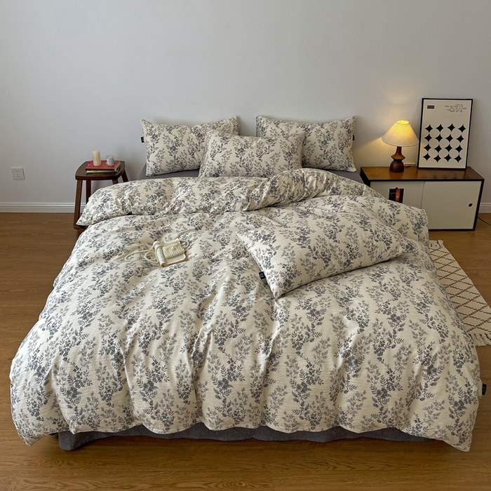 91家纺网 家纺一手货源 找家纺 仟网汇 2025新款高克重亚麻复古简单款四件套 欧若拉