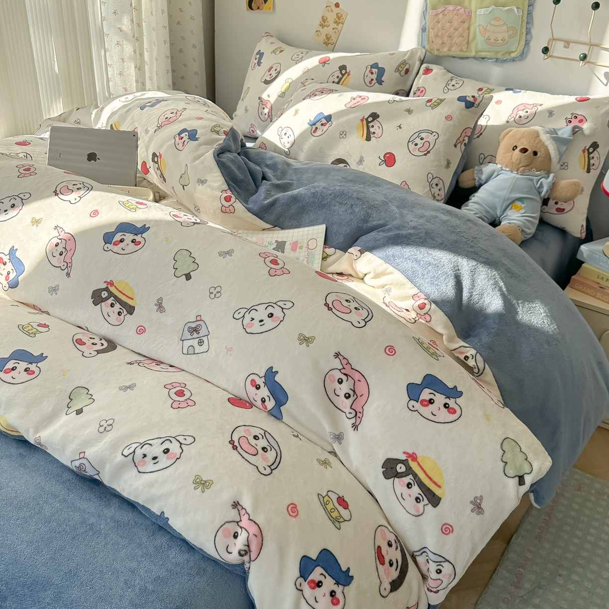 91家纺网 家纺一手货源 找家纺 韩巢家纺 2025新款高克重牛奶绒四件套冬季绒床品被套床单三件套 小小新