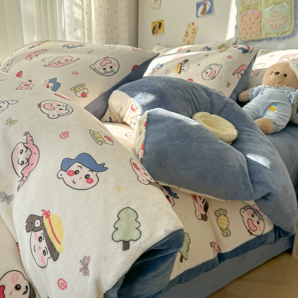 韩巢家纺 2025新款高克重牛奶绒四件套冬季绒床品被套床单三件套 小小新