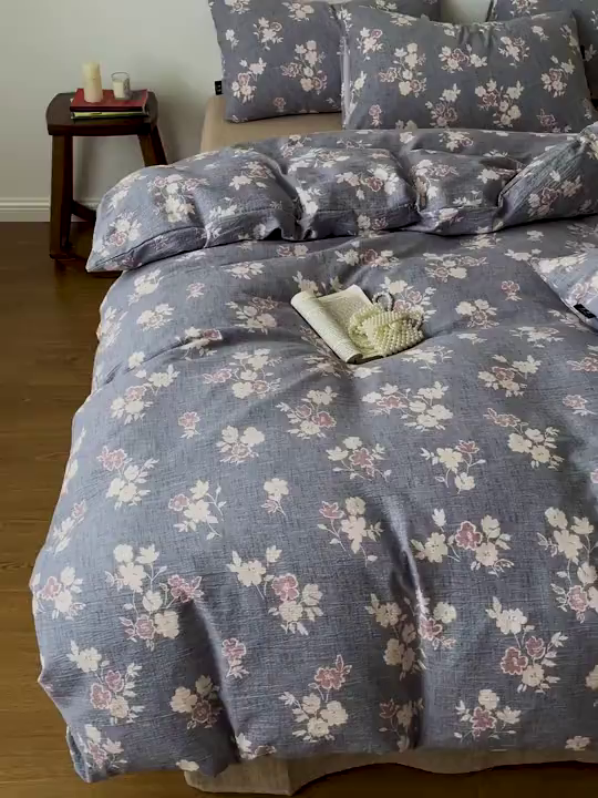 91家纺网 家纺一手货源 找家纺 仟网汇 2025新款高克重亚麻复古简单款四件套 山居