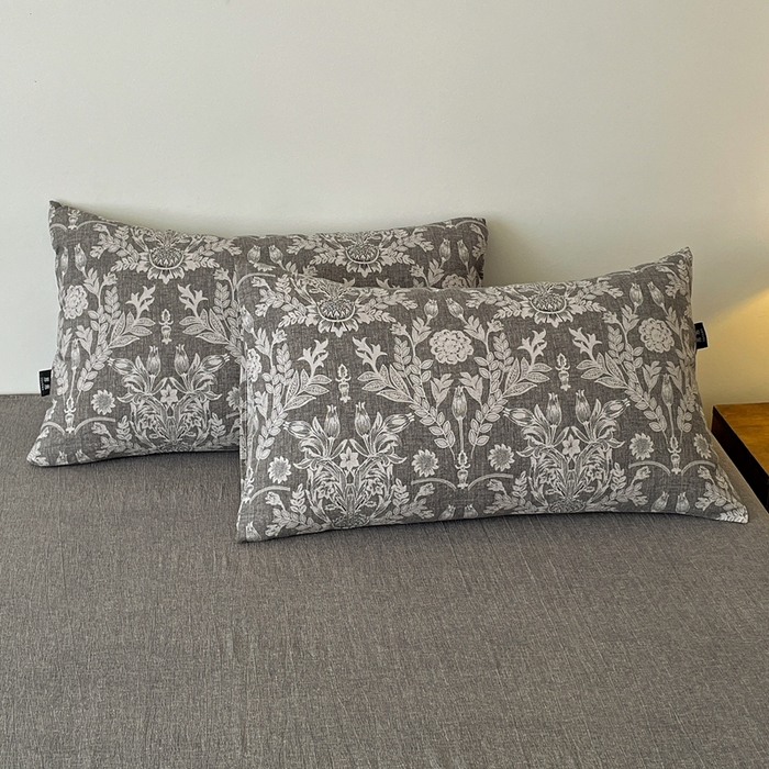 91家纺网 家纺一手货源 找家纺 仟网汇 2025新款高克重亚麻复古简单款四件套 水墨青筠 灰