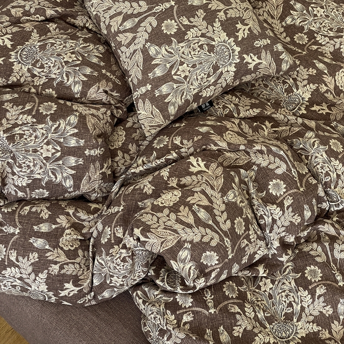 91家纺网 家纺一手货源 找家纺 仟网汇 2025新款高克重亚麻复古简单款四件套 水墨青筠咖