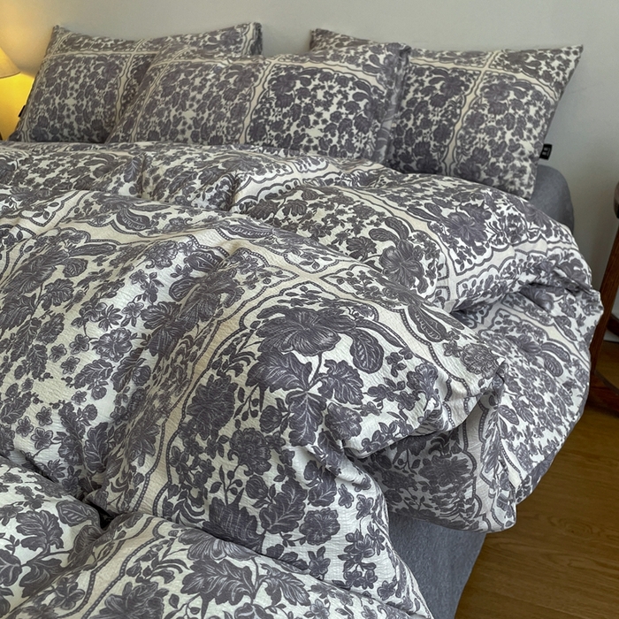 91家纺网 家纺一手货源 找家纺 仟网汇 2025新款高克重亚麻复古简单款四件套 万象碧螺