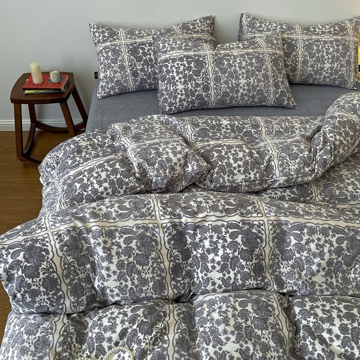 91家纺网 家纺一手货源 找家纺 仟网汇 2025新款高克重亚麻复古简单款四件套 万象碧螺