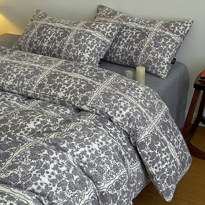 91家纺网 家纺一手货源 找家纺 仟网汇 2025新款高克重亚麻复古简单款四件套 万象碧螺