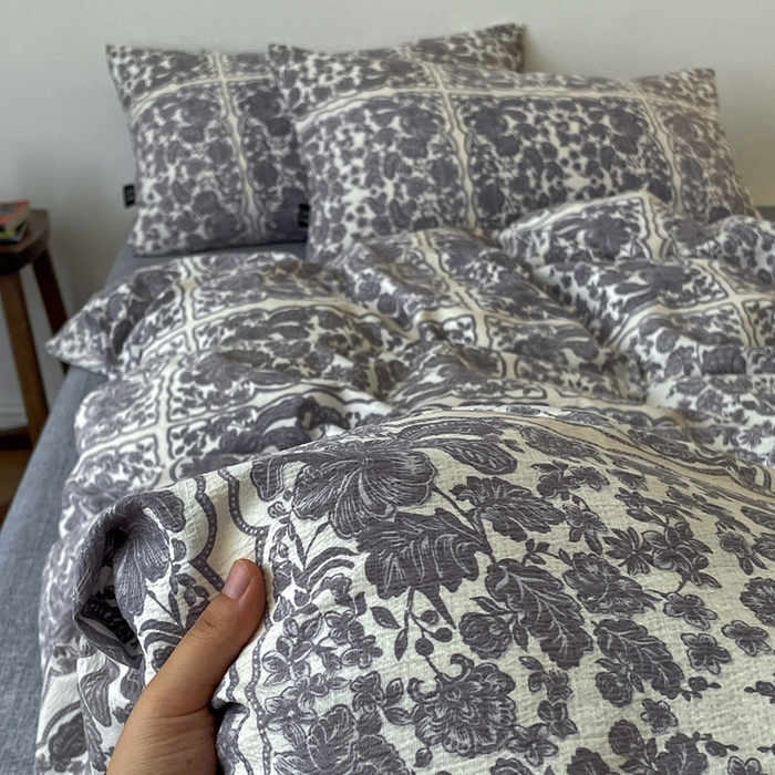 91家纺网 家纺一手货源 找家纺 仟网汇 2025新款高克重亚麻复古简单款四件套 万象碧螺