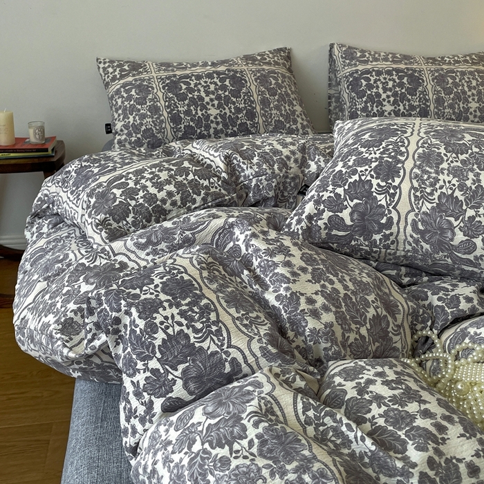 91家纺网 家纺一手货源 找家纺 仟网汇 2025新款高克重亚麻复古简单款四件套 万象碧螺