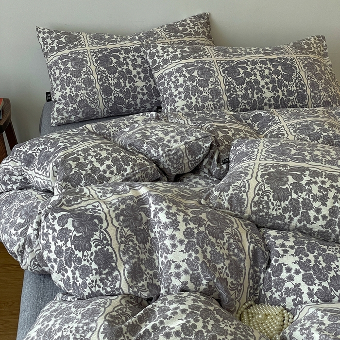 91家纺网 家纺一手货源 找家纺 仟网汇 2025新款高克重亚麻复古简单款四件套 万象碧螺