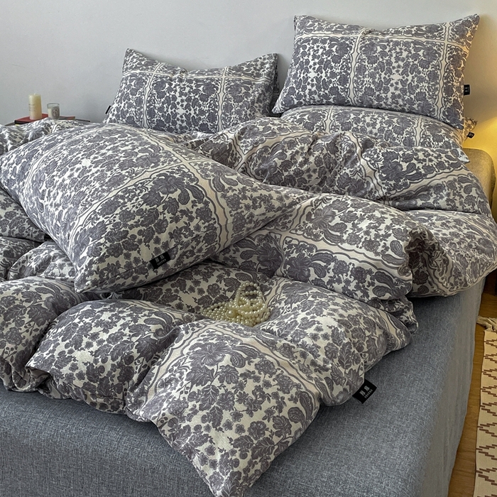 91家纺网 家纺一手货源 找家纺 仟网汇 2025新款高克重亚麻复古简单款四件套 万象碧螺