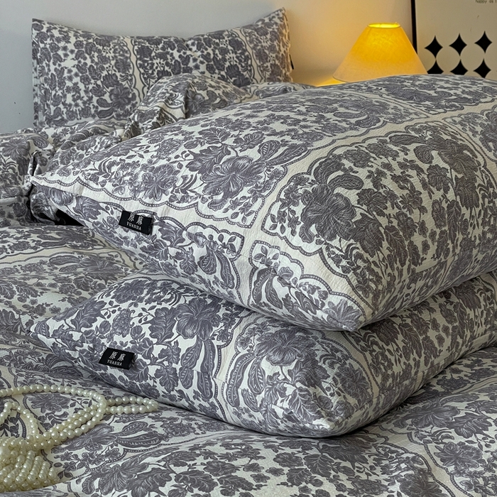 91家纺网 家纺一手货源 找家纺 仟网汇 2025新款高克重亚麻复古简单款四件套 万象碧螺