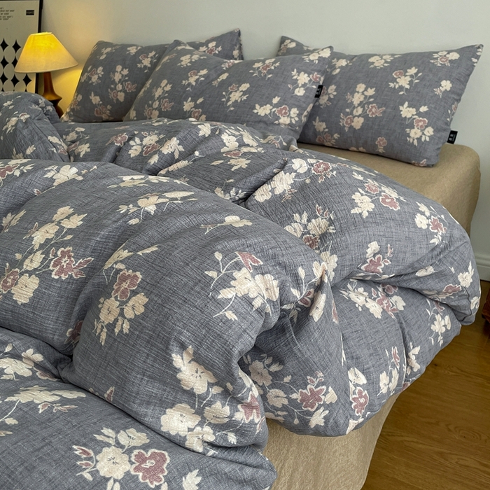 91家纺网 家纺一手货源 找家纺 仟网汇 2025新款高克重亚麻复古简单款四件套 夕颜