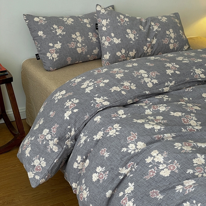 91家纺网 家纺一手货源 找家纺 仟网汇 2025新款高克重亚麻复古简单款四件套 夕颜