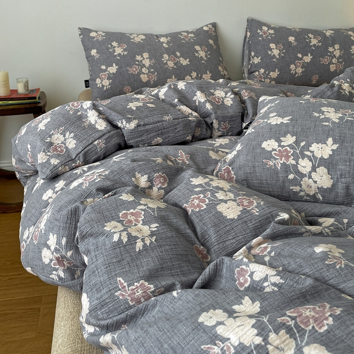 91家纺网 家纺一手货源 找家纺 仟网汇 2025新款高克重亚麻复古简单款四件套 夕颜